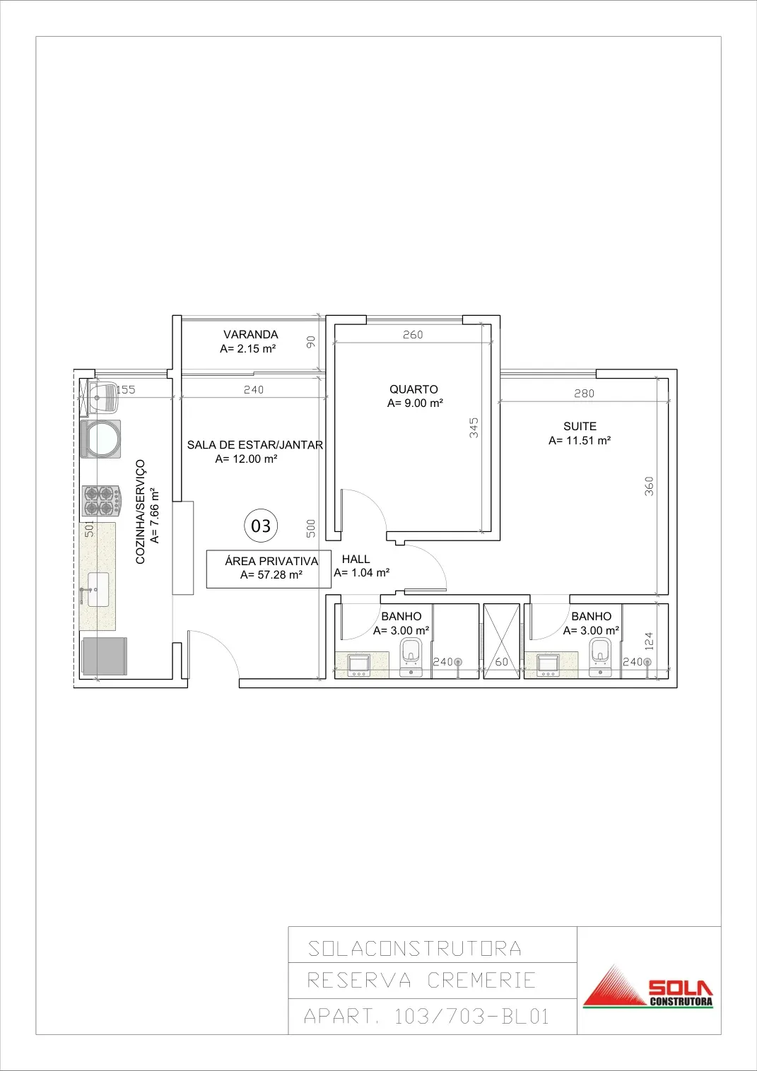 Planta tipo — 57,28 m²