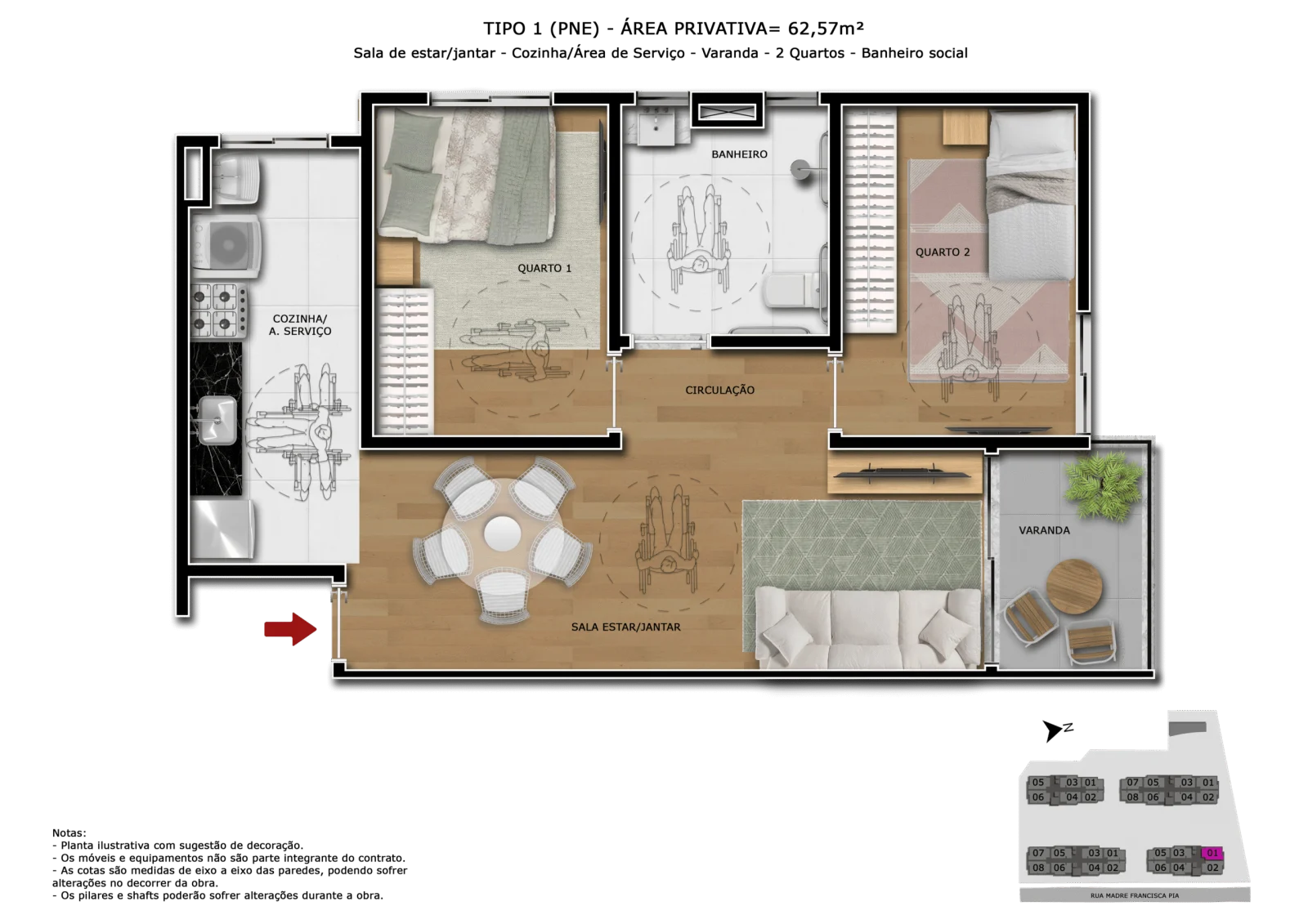 Planta 2 quartos com varanda