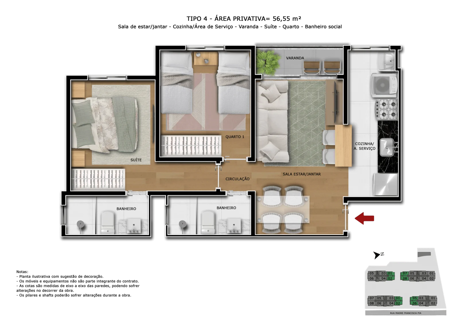 Planta 2 quartos com suíte