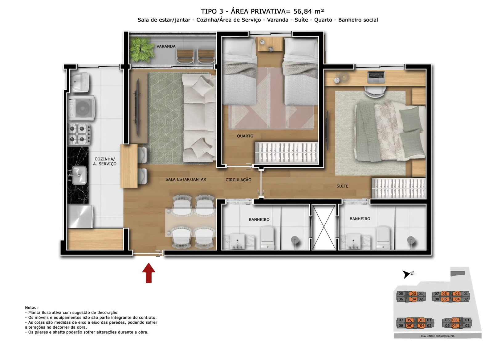 Tipo 3 - 56,84 m²